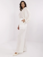 Ecru szerokie spodnie damskie z dodatkiem lnu