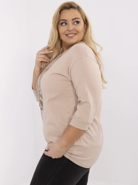 Beżowa damska bluzka plus size z nadrukiem