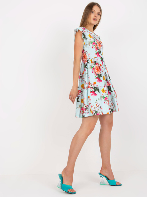 Hurt Jasnoniebieska sukienka w kwiaty z falbankami na rękawach