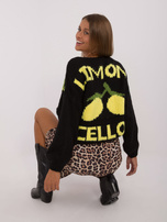 Hurt Czarny sweter damski we wzory z zapięciem na guziki