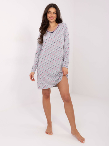 Szara luźna koszula nocna z kokardką z dekoltem V