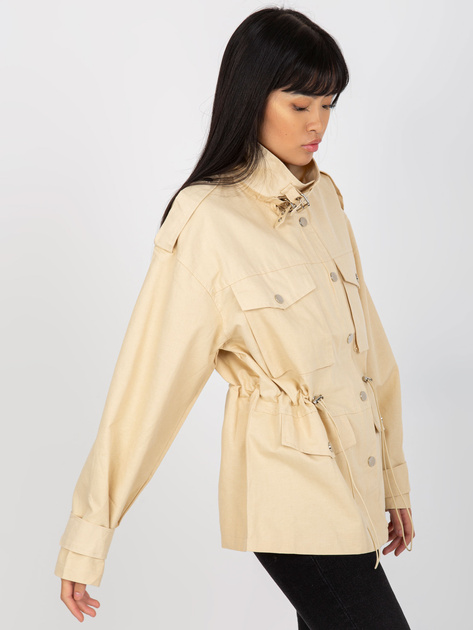 Hurt Jasnobeżowa bawełniana kurtka przejściowa ze ściągaczami