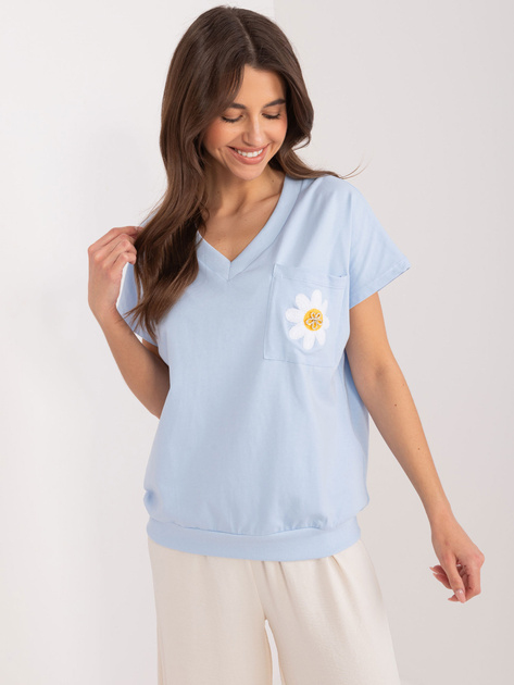 Hurt Jasnoniebieska damska bluzka z ozdobnym haftem RUE PARIS