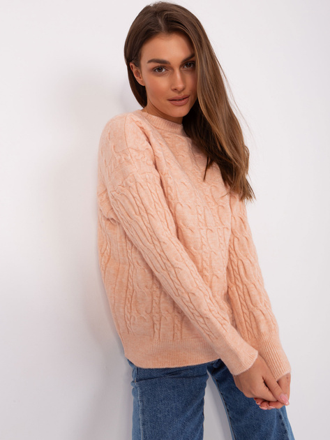 Hurtownia Brzoskwiniowy damski sweter z warkoczami