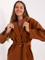 Jasnobrązowy płaszcz z zapięciem na guzik RUE PARIS