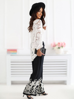 Czarne szerokie spodnie boho z haftem 