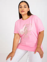 Różowy luźny t-shirt plus size z bawełny