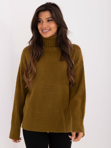 Hurtownia online Oliwkowy luźny sweter golf we wzory