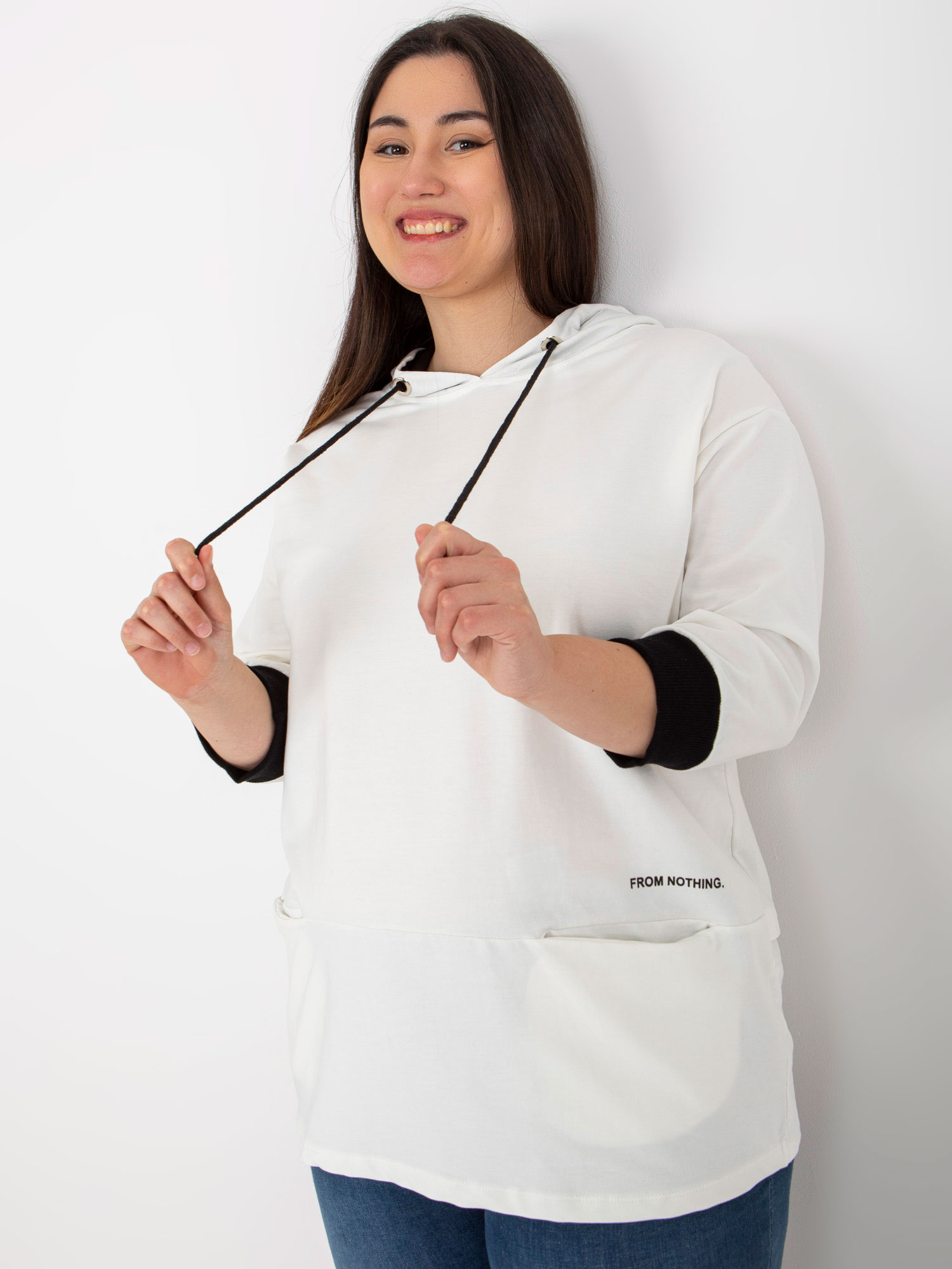 Ecru damska bluza plus size z bawełny