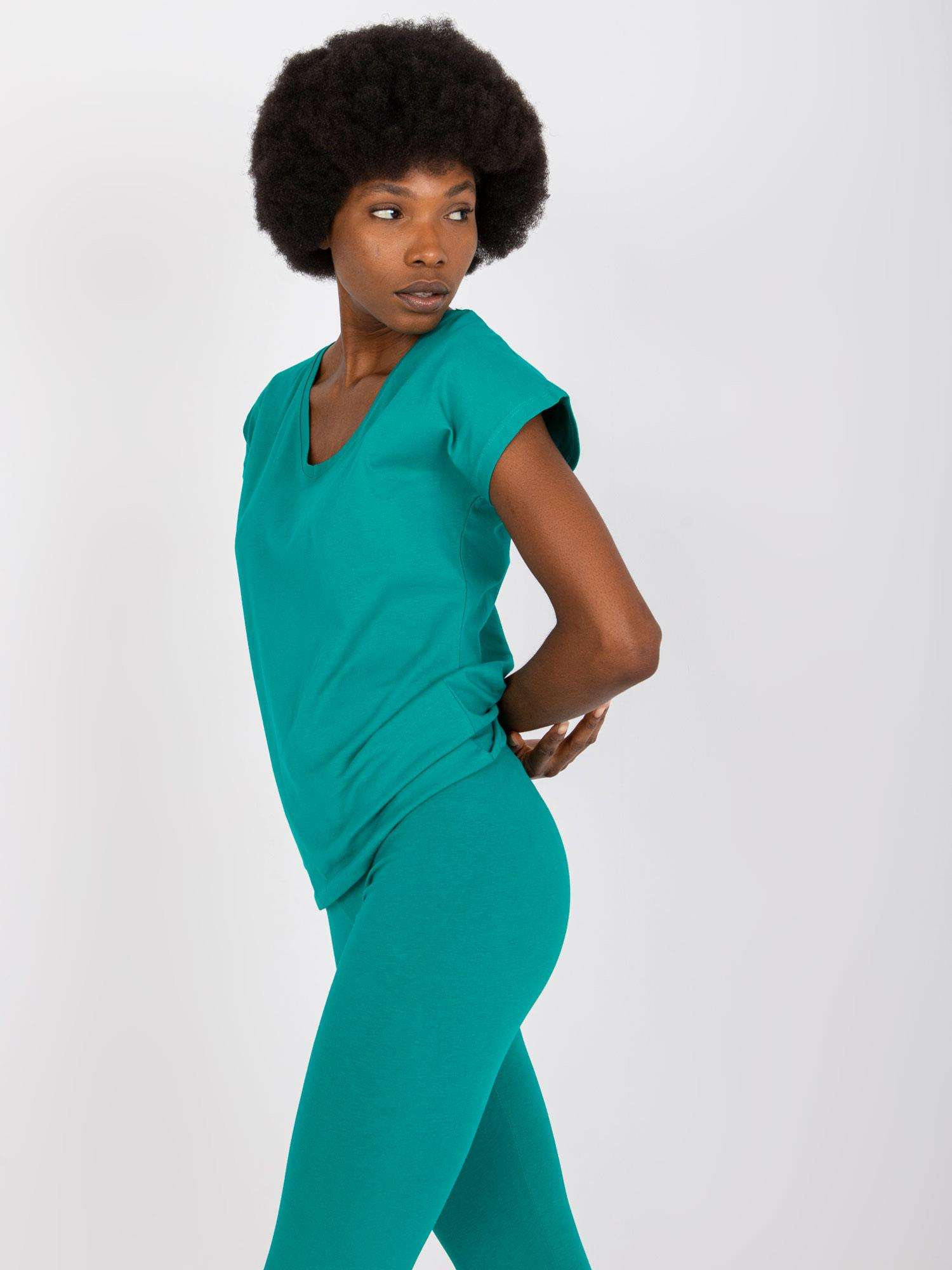 Ciemnozielony t-shirt V-neck damski Arlette 