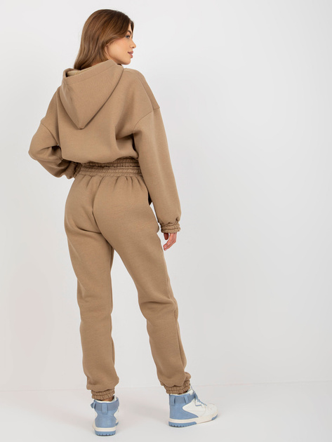 Hurt Ciemnobeżowy damski komplet dresowy z krótką bluzą