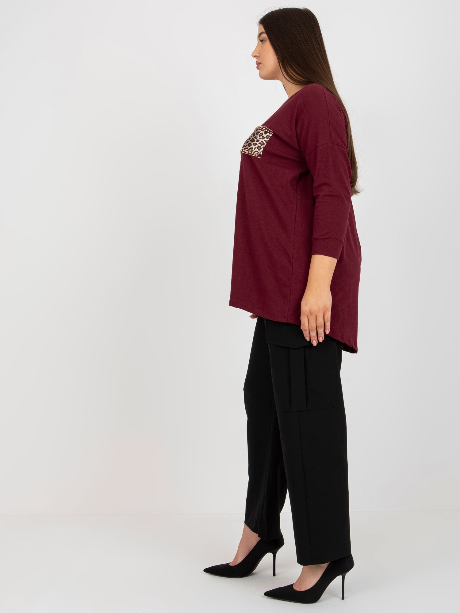 Ciemnofioletowa bluzka bawełniana plus size