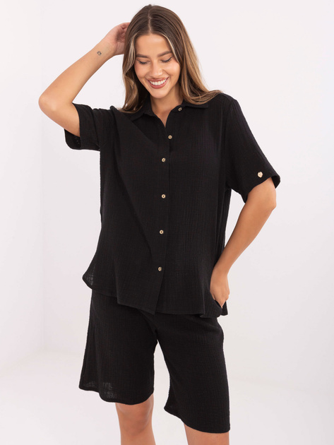 Czarny letni komplet z wiązanym paskiem