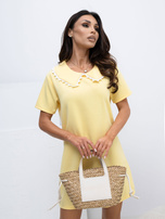 Jasnożółta elegancka sukienka z krótkim rękawem