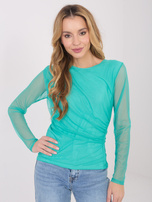 Turkusowa siateczkowa bluzka z marszczeniami