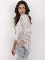 Hurt Beżowo-biała rozpinana koszula damska w kratę