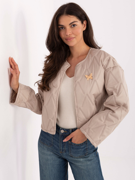 Beżowa damska kurtka z broszką RUE PARIS