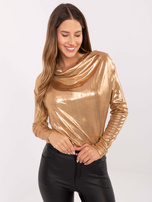 Camelowa połyskująca bluzka z marszczeniem 