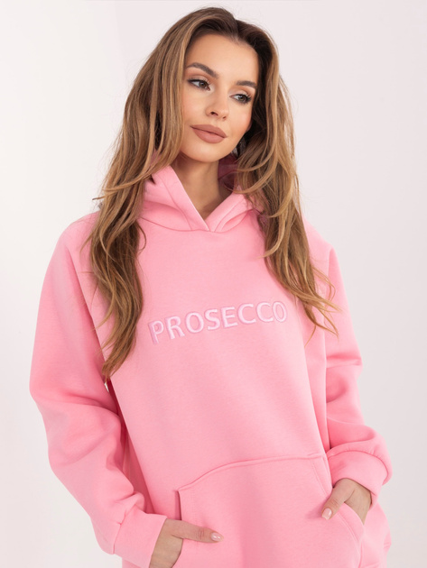 Jasnoróżowa damska bluza kangurka z ociepleniem RUE PARIS