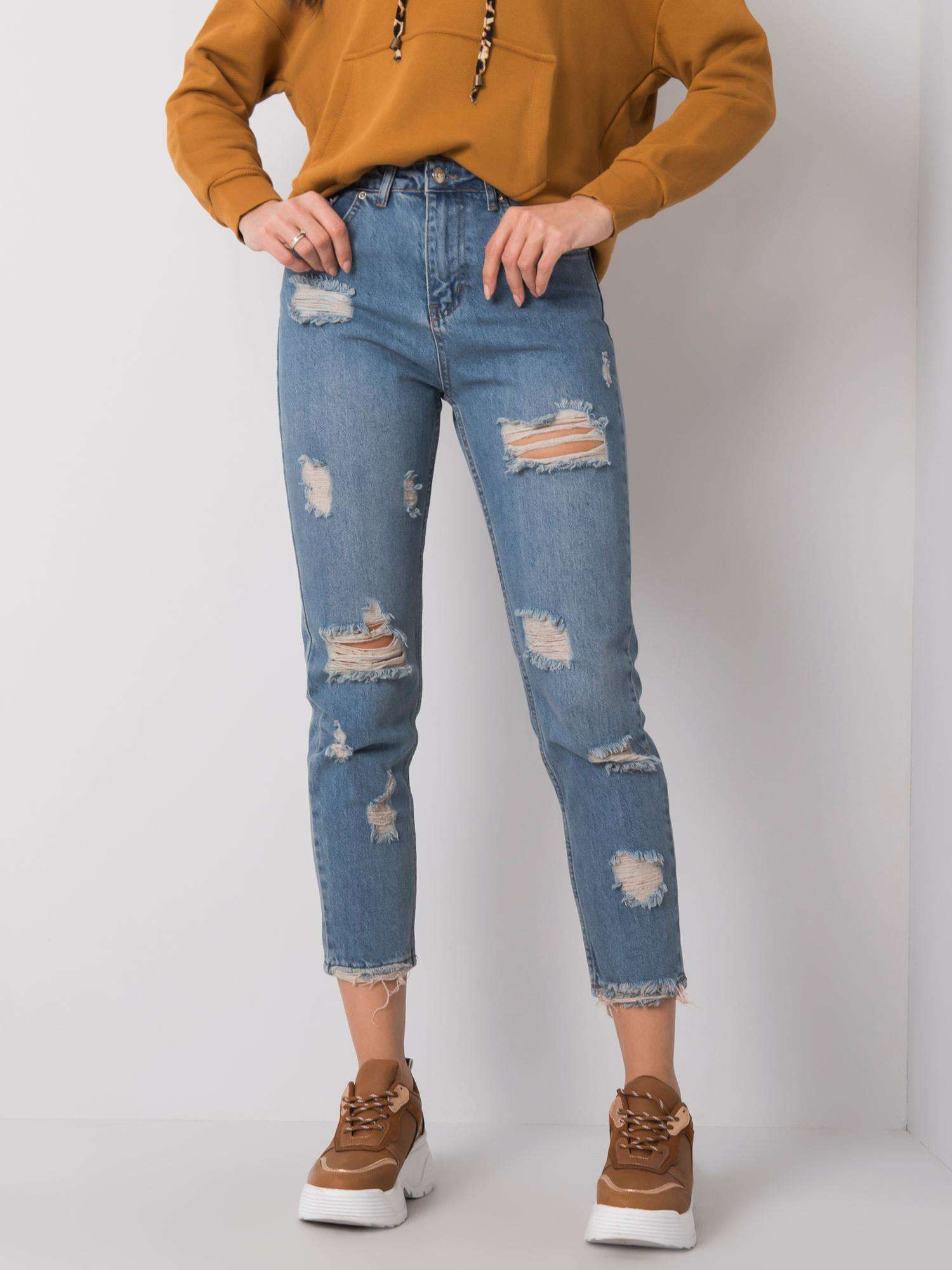 Niebieskie jeansy mom z dziurami Steffi RUE PARIS
