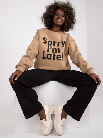 Dunkelbeige Oversize-Sweatshirt ohne Kapuze mit Print Francisco.