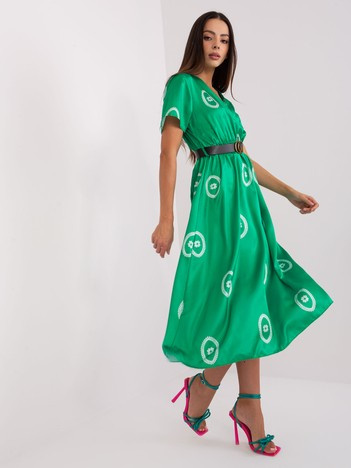 Wholesale green midi cocktail dress with print.