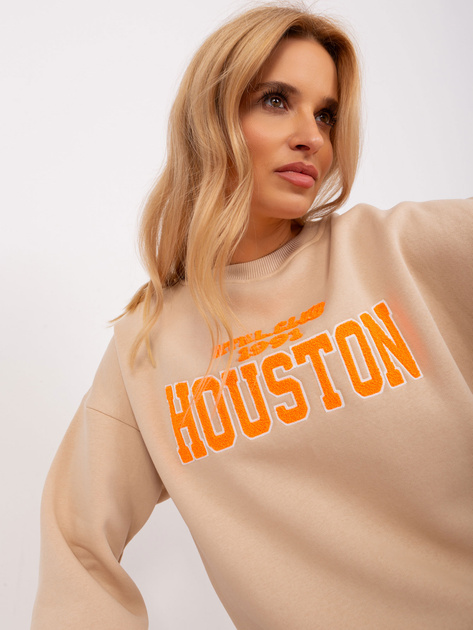 Hurtownia Beżowa bluza bez kaptura z długim rękawem