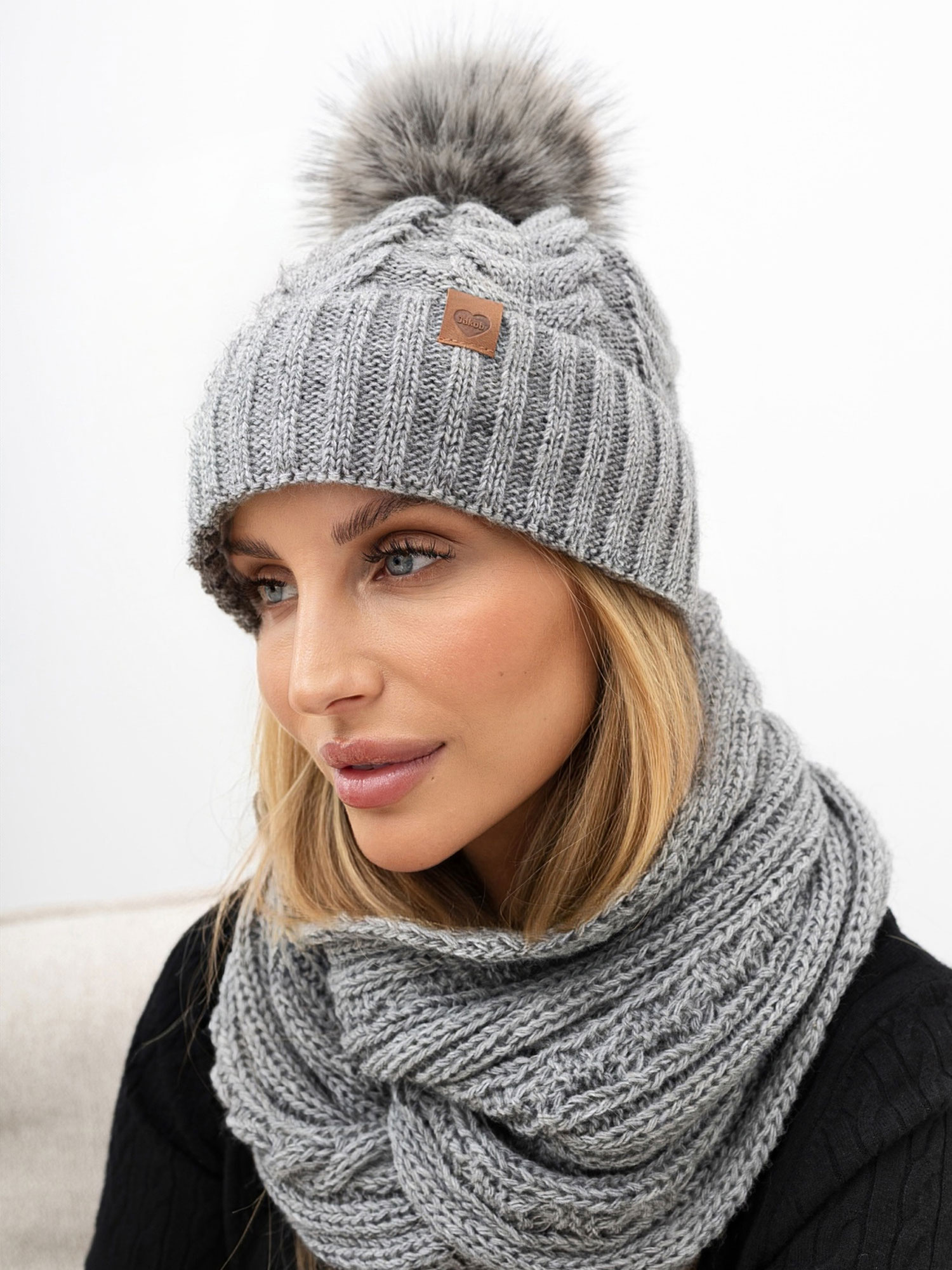 Gray women's winter set with a wool blend.
