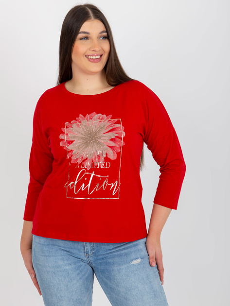 Hurt Czerwona bluzka plus size z napisem i aplikacją