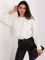 Ecru elegancka koszula z żabotem RUE PARIS 