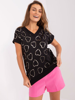 Hurt Czarna bluzka z błyszczącym nadrukiem RUE PARIS