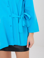 Niebieska sztruksowa koszula z wiązaniem RUE PARIS 