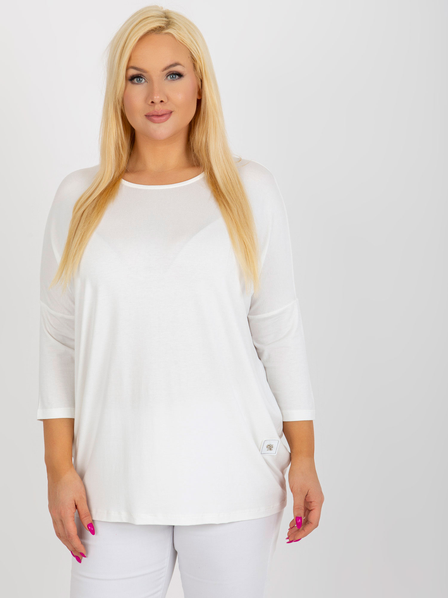 Ecru bluzka plus size basic z rękawem 3/4