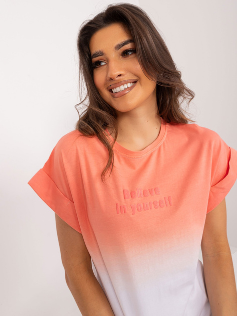 Hurt Koralowy damski t-shirt ombre z bawełny
