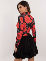 Hurt Czerwono-czarna mini sukienka koktajlowa w kwiaty