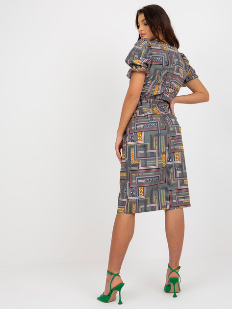 Hurt Khaki midi sukienka z printem i krótkim rękawem
