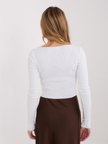 Ecru krótka bluzka basic w prążek