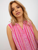 Hurt Pink boho blouse with patterns sleeveless FRESH MADE.