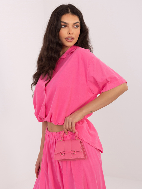 Ciemnoróżowa asymetryczna koszula z sztruksu