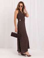Chocolate flared polka dot dress.