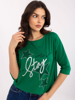 Hurtownia Zielona bawełniana bluzka z nadrukiem