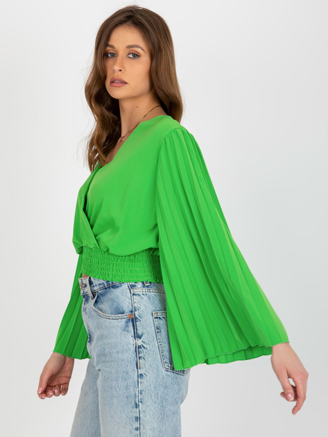 Hurtownia Jasnozielona bluzka wizytowa z plisowaniem