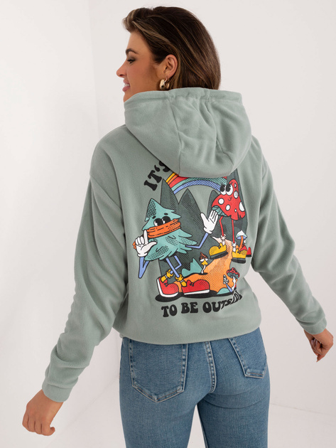 Hurtownia Pistacjowa damska bluza kangurka z nadrukami SUBLEVEL