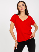 Hurtownia Czerwony damski t-shirt basic z bawełny 