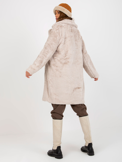 Hurt Jasnobeżowy damski płaszcz futrzany oversize OCH BELLA