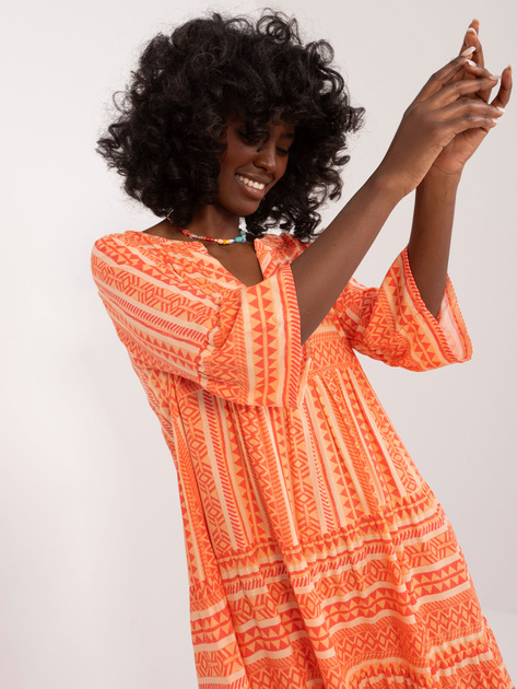 Hurt Pomarańczowa sukienka boho z printami SUBLEVEL