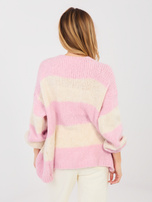 Pastelowy różowy damski kardigan w paski