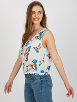 Hurt Biała bluzka w kwiaty z ozdobnym wykończeniem