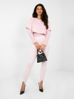 Pastelowe różowe legginsy z zakładką na palec RUE PARIS 