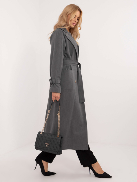Hurt Ciemnoszary długi płaszcz trencz z kieszeniami